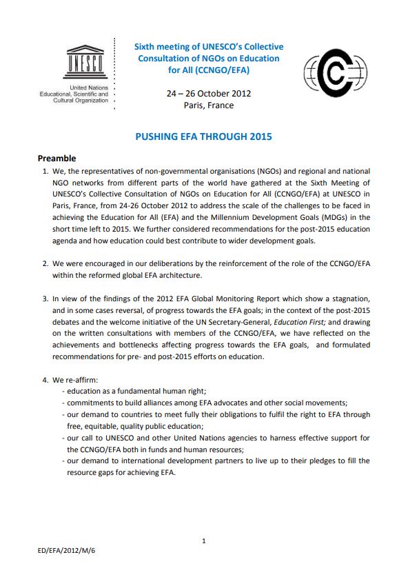 Pushing EFA through 2015